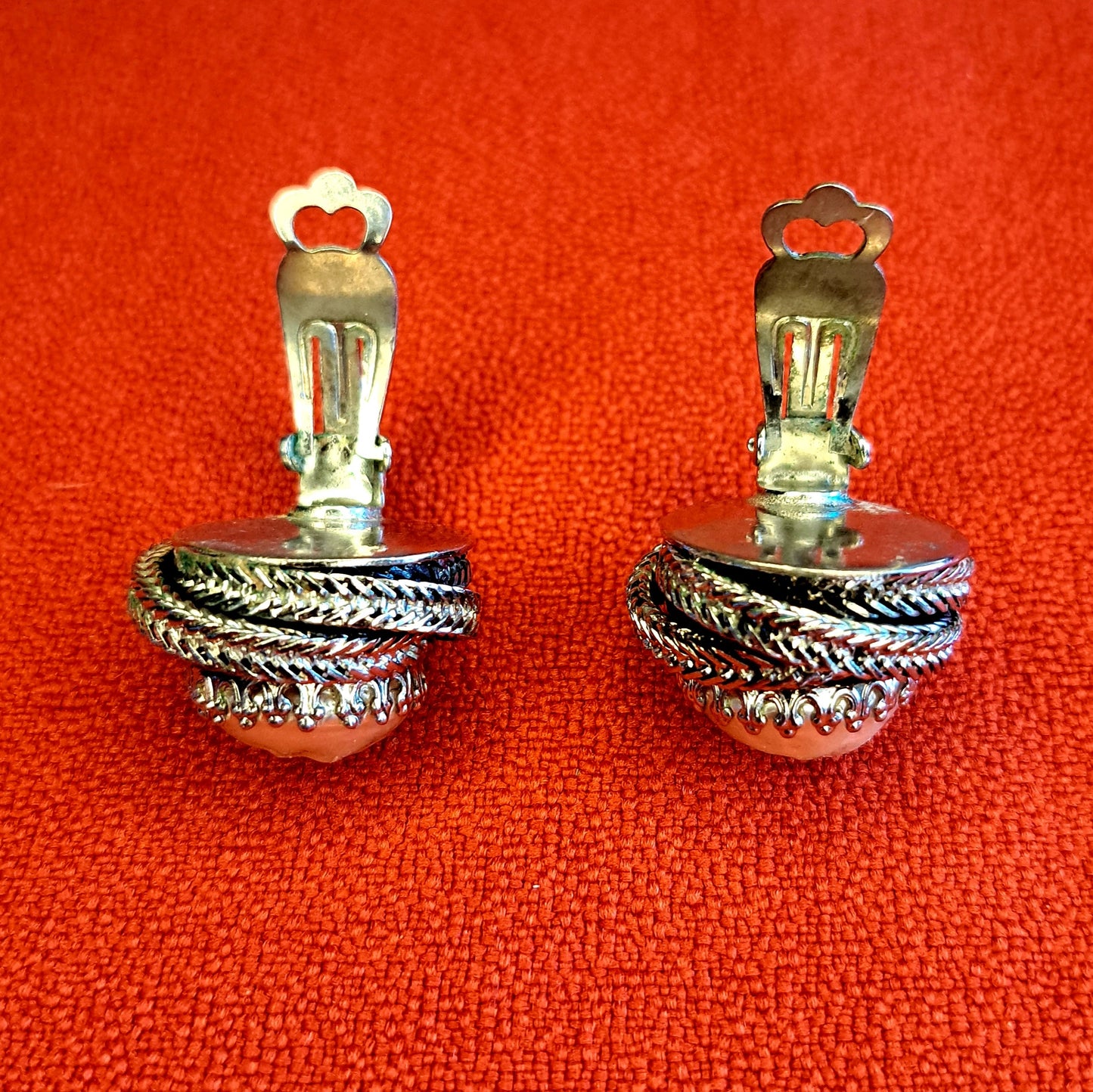 Clips d'Oreilles Perles et Métal Tressé Argenté