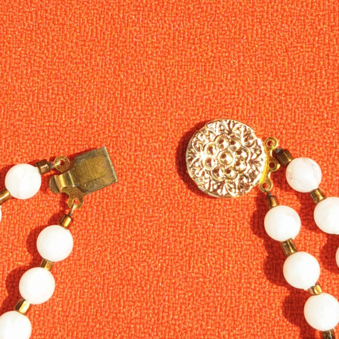 Collier Vintage Double Rang Perles Blanches & Doré Années 60/70