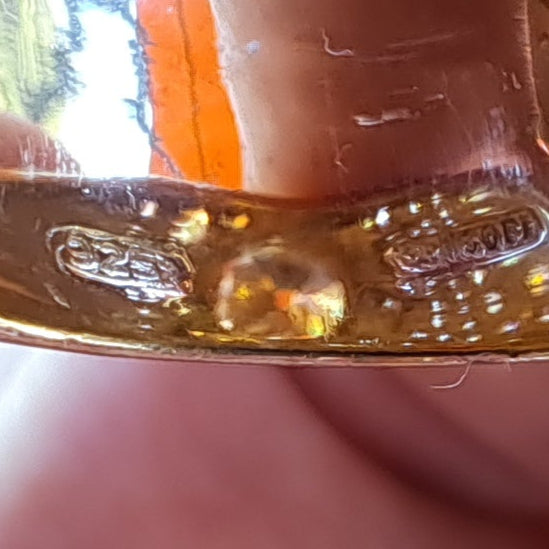 Bague "925" Dorée Pavage de Cristaux et Pierres Rouge et Orange