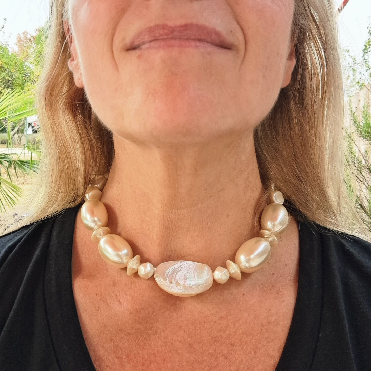 Ras-de-Cou Vintage Coquillage et Perles Nacrées d’Imitation Années 80