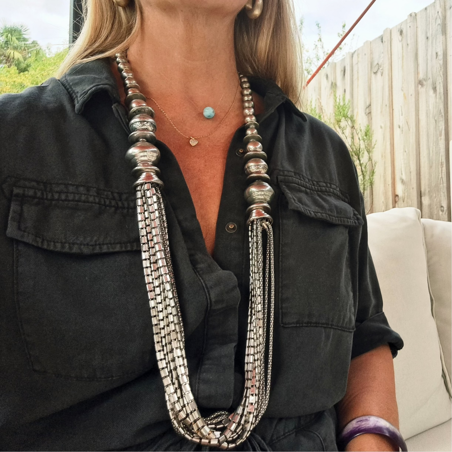 Sautoir Vintage Années 80 Maillons larges argentés