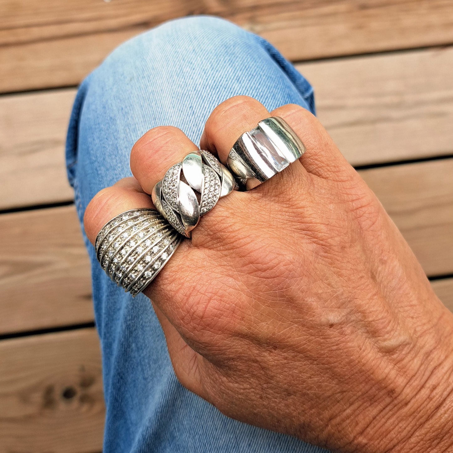 Bague Manchette en Métal Argenté Années 2000-2020