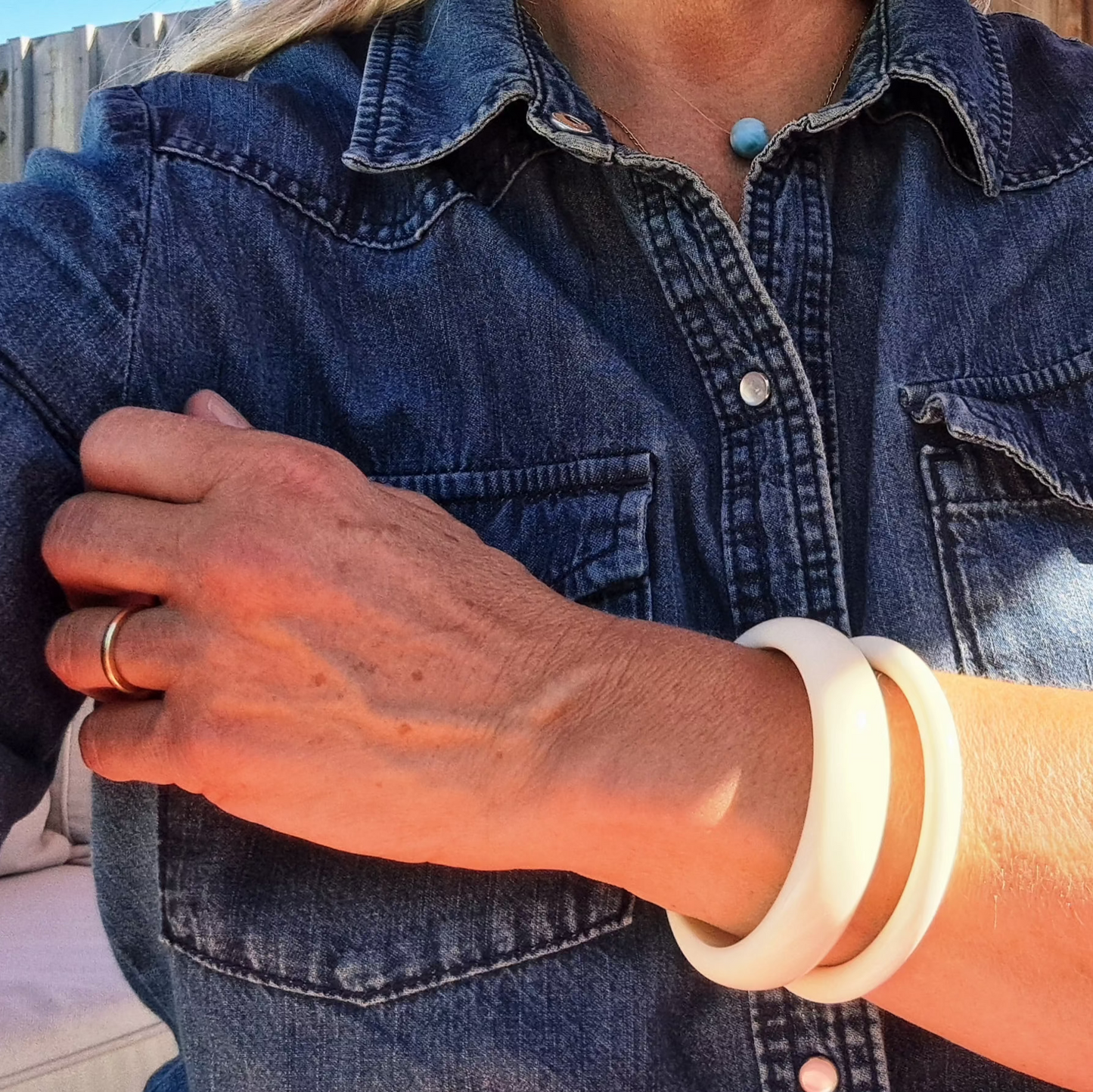 Duo de Bracelets Joncs Crème Style Rétro Minimaliste Années 70