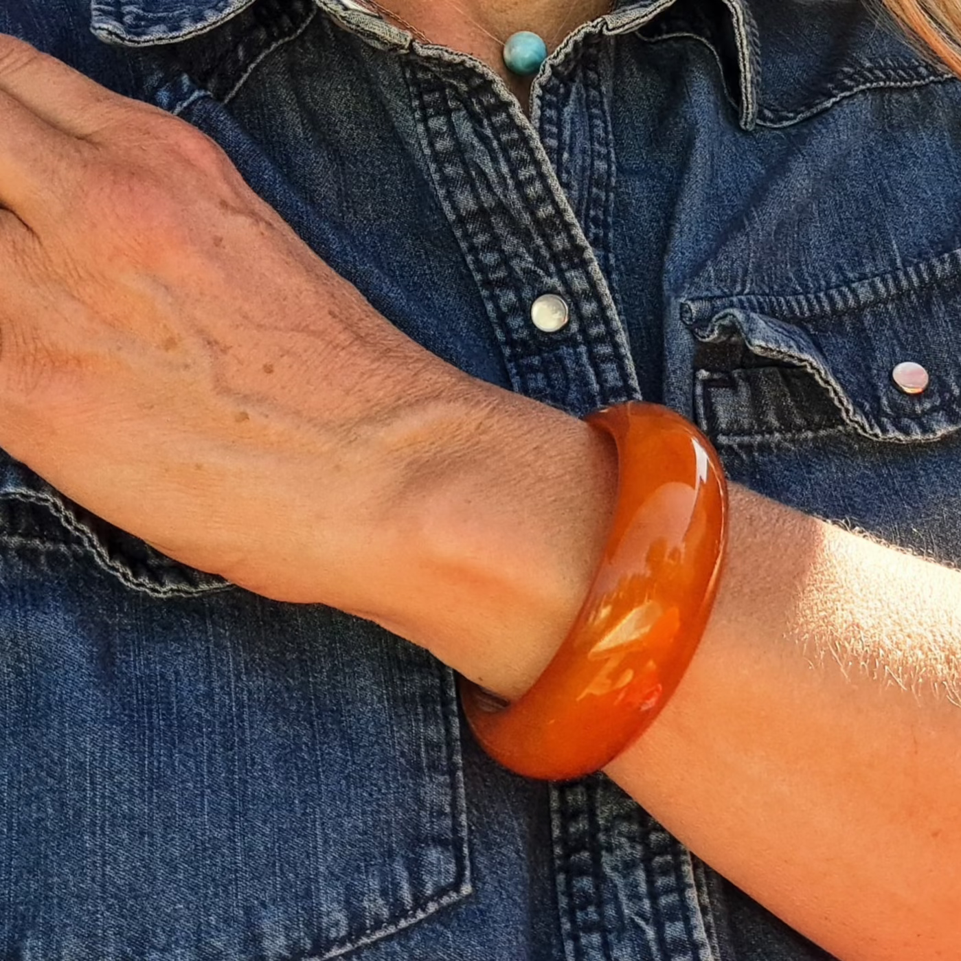 Bracelet Jonc Bakélite Orange Années 1930-1950