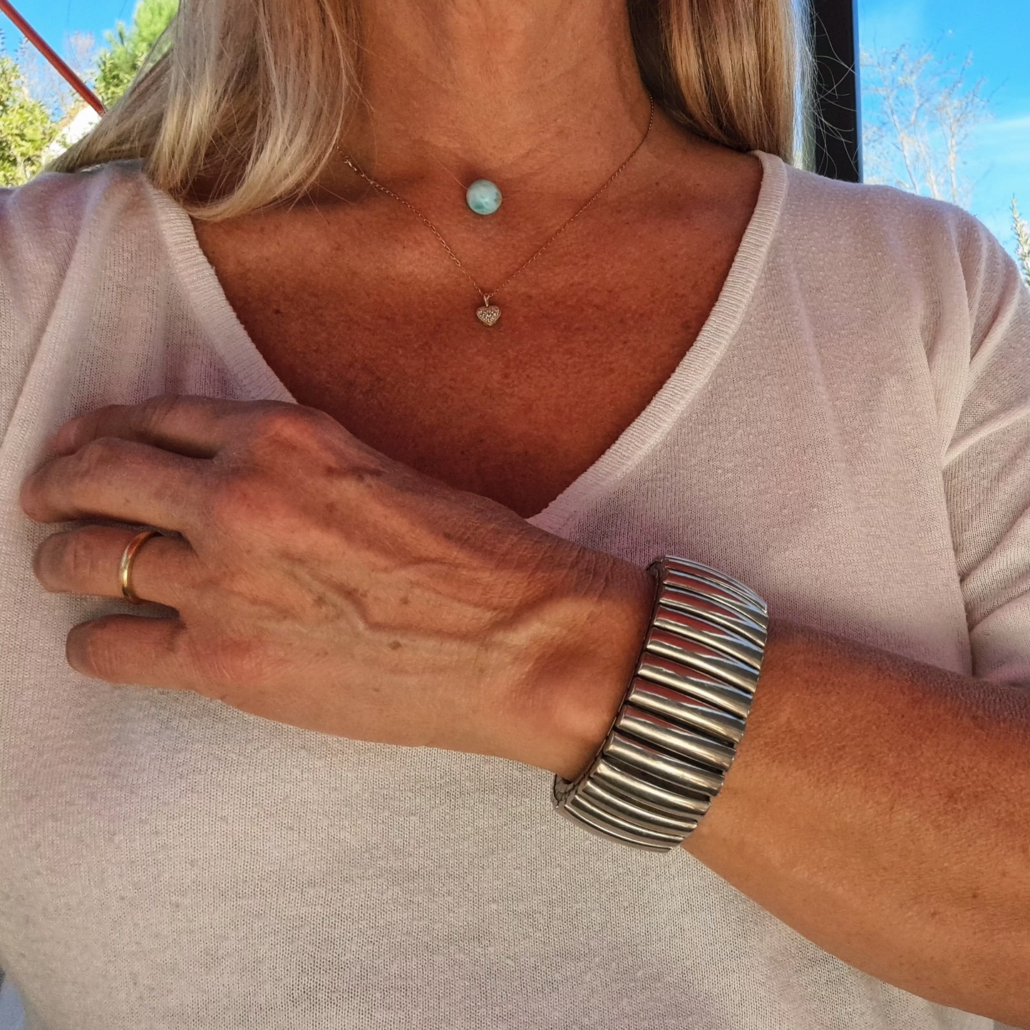 Bracelet Manchette Élastique Argenté Années 1980-90