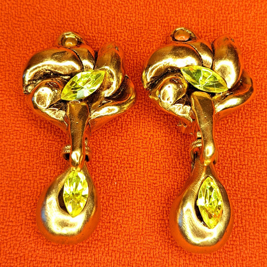 Clips Pendants Ornés de Pierres en Verre Vert