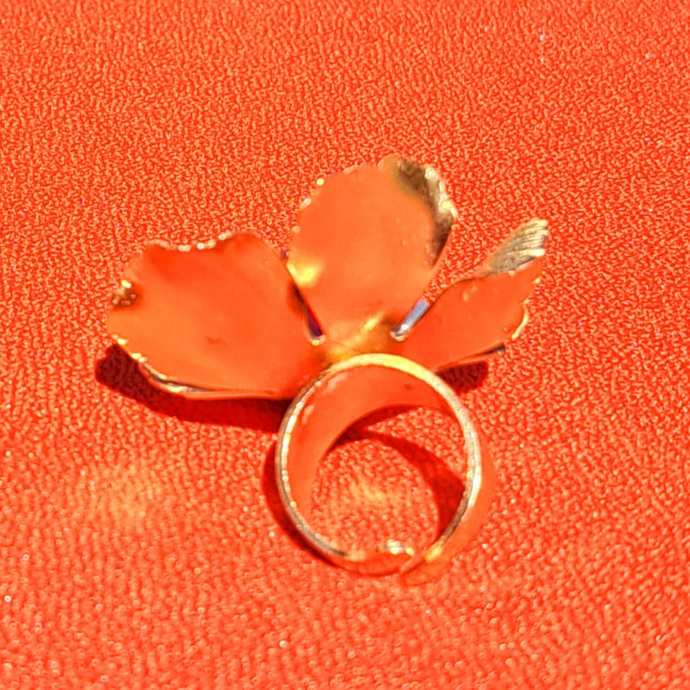 Bague Fleur Signée, Plaqué Or & Pierres Naturelles