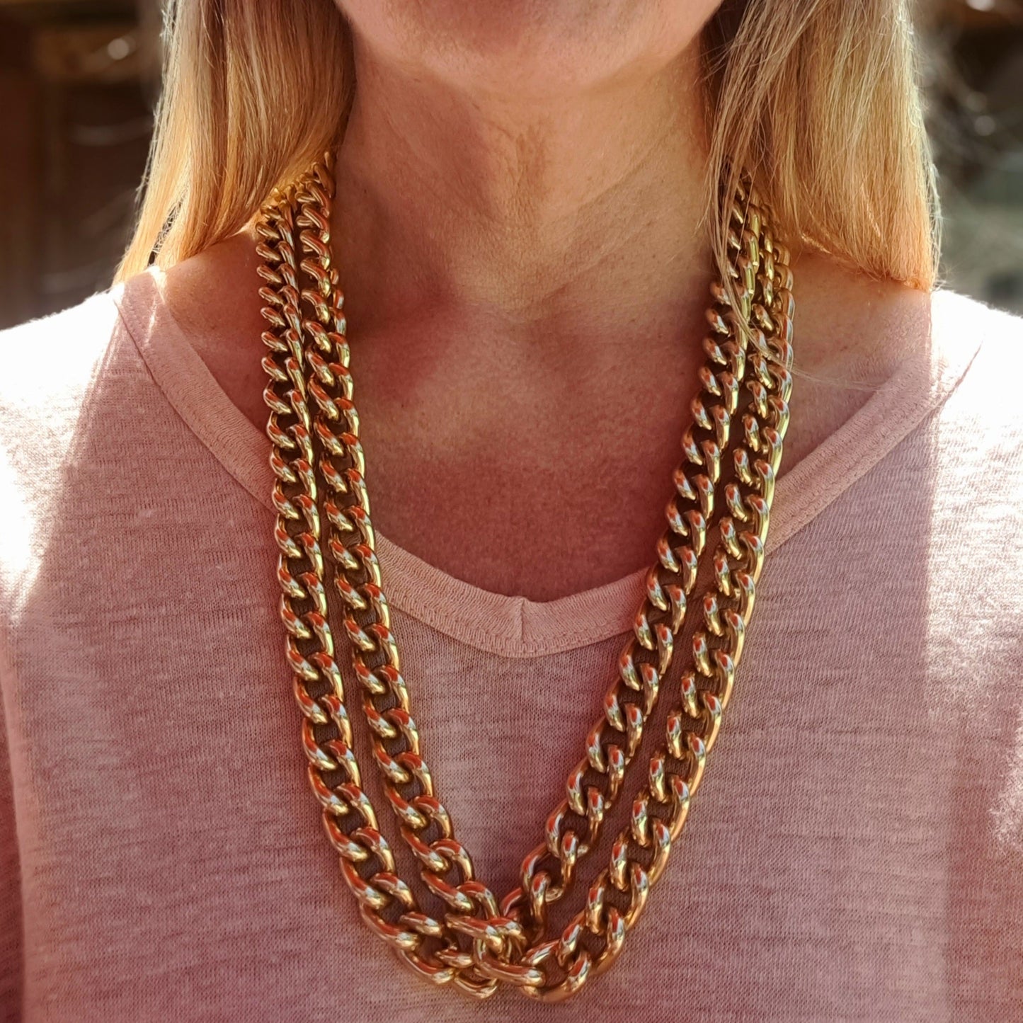 Sautoir Long Maillon Gourmette Dorée