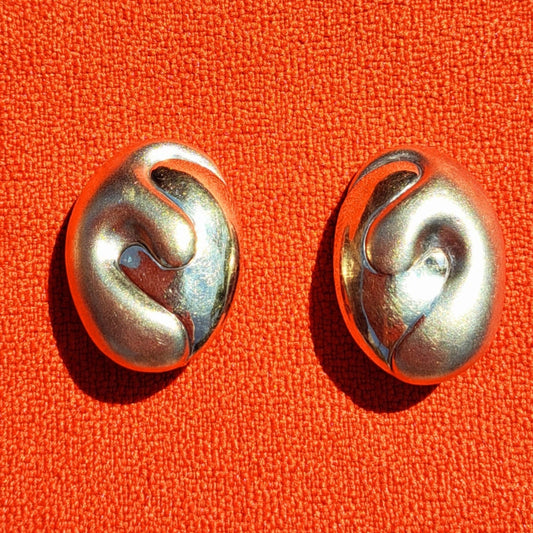 Clips d'Oreilles Vintage modernistes Argent 925 Signé O.S