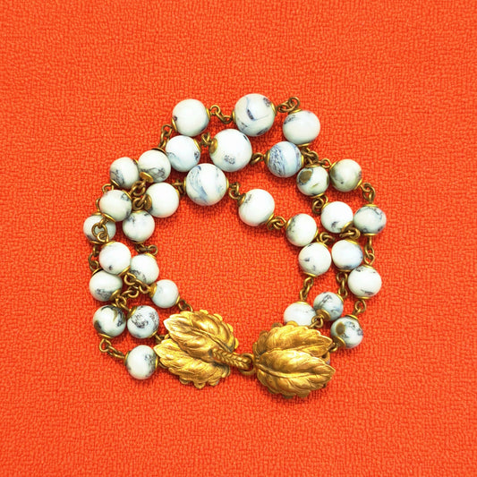 Bracelet Trois Rangs de Perles en Pierres Naturelles Marbrées