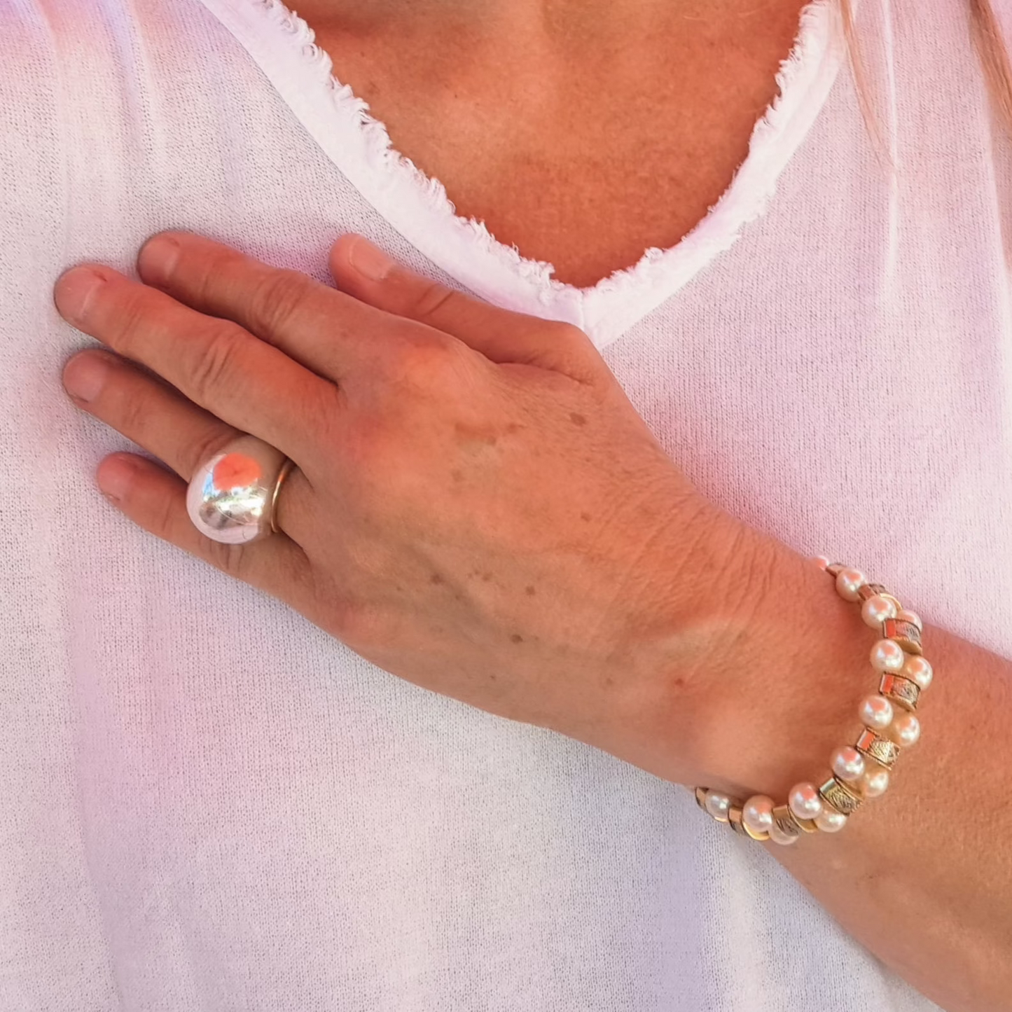 Bracelet Double Rang Perles & Maillons Ornés