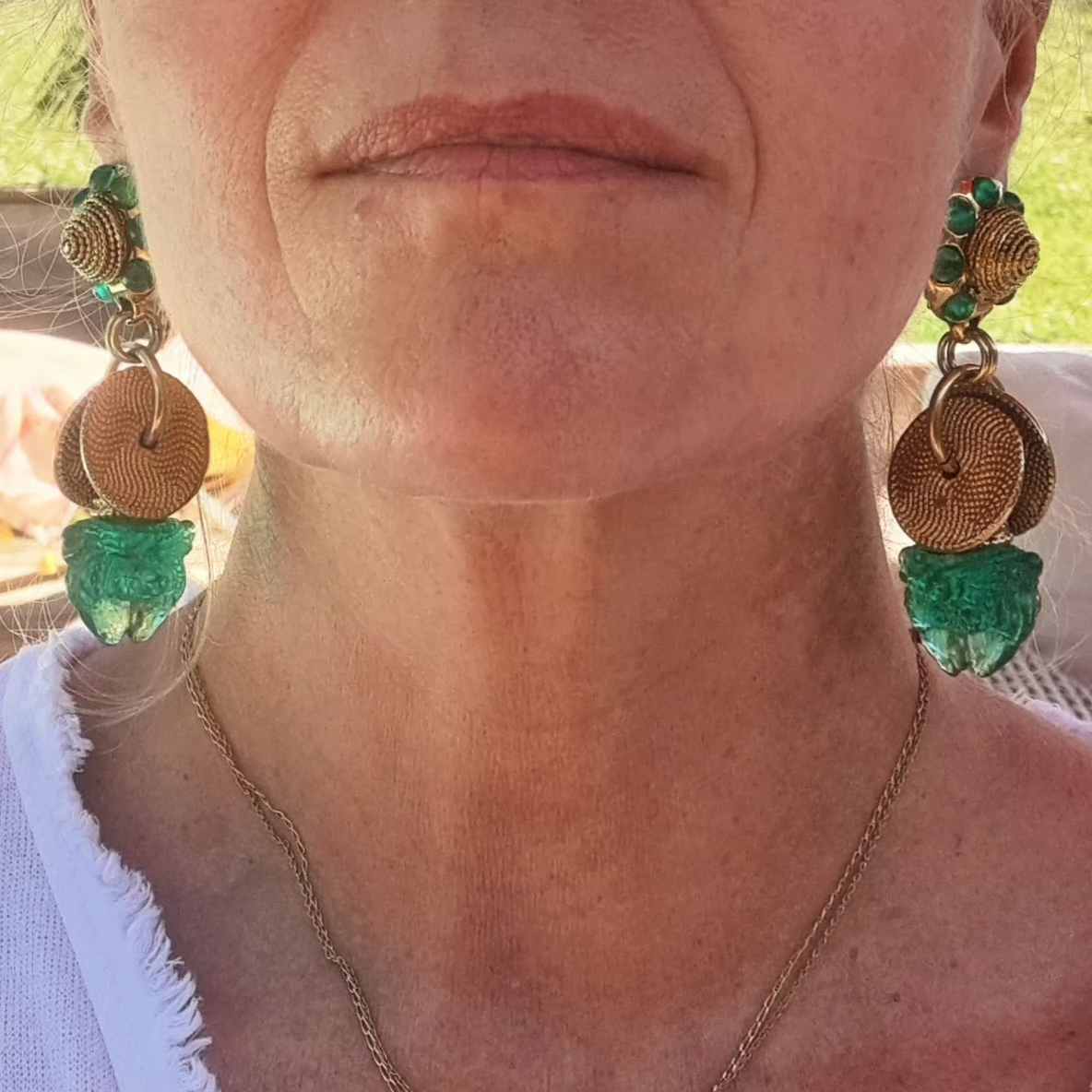 Boucles d'Oreilles Clip de Créateur Dorées & Vert