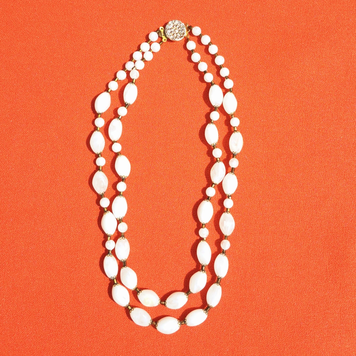 Collier Vintage Double Rang Perles Blanches & Doré Années 60/70