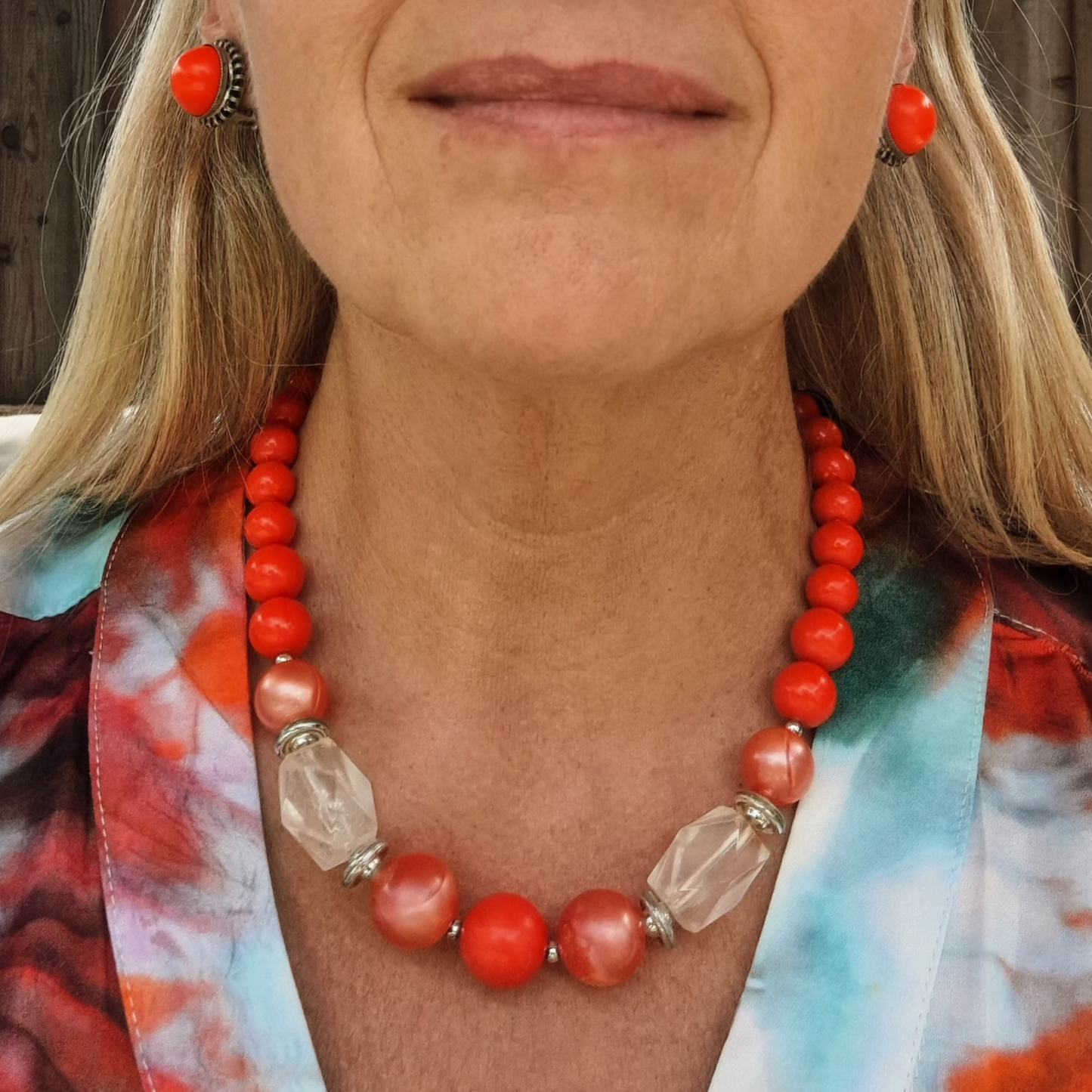 Ras de Cou en  Perles Orange & Facettées