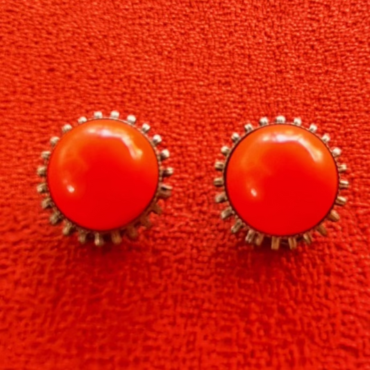 Clips d'oreilles Orange Vintage Cabochons Éclatants