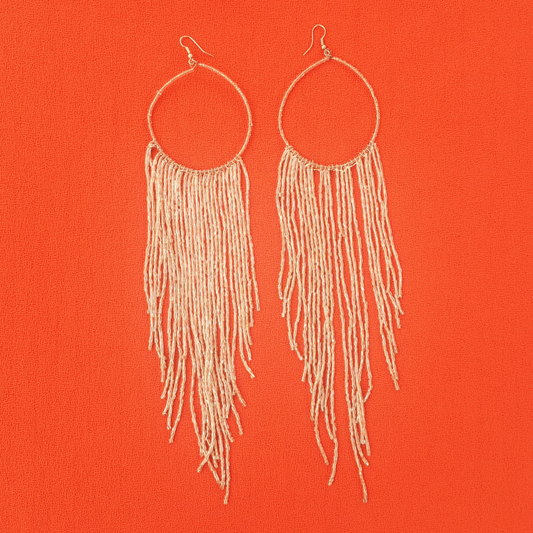 Boucles d'Oreilles Vintage Franges de Perles Argentées Années 70