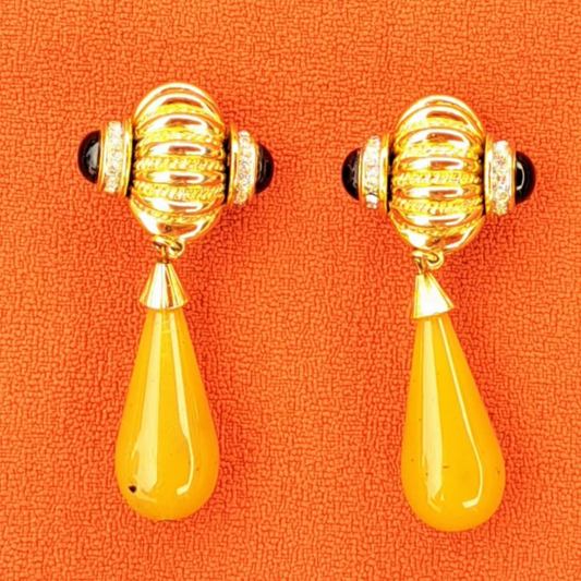 Clips d'Oreilles de Créateur CRAFTO Goutte Jaune Années 80-90
