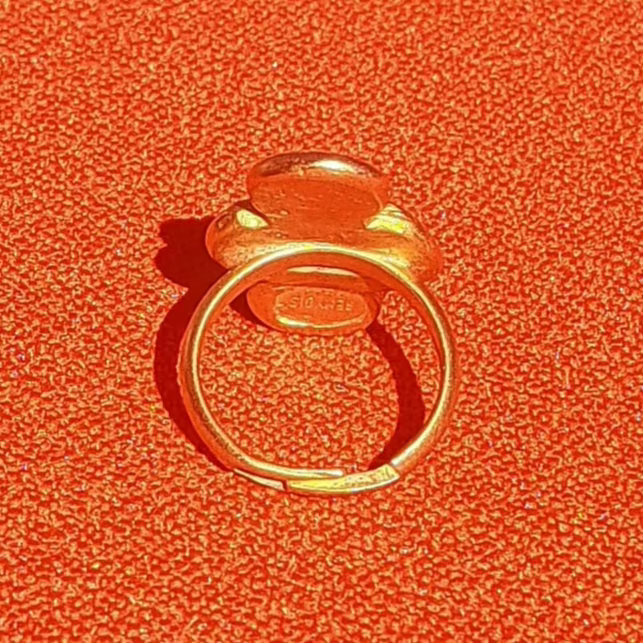 Bague Vintage REMYS DIS Ornement Sculptural et Cabochons Rouges