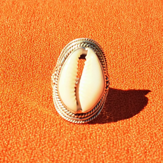 Bague en Argent Massif (925) avec Coquillage Cypraea