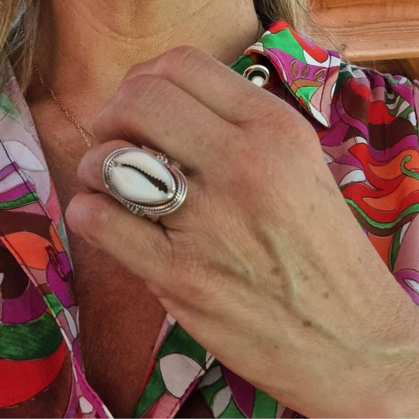 Bague en Argent Massif (925) avec Coquillage Cypraea