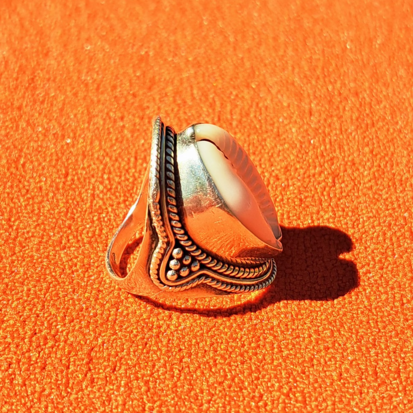 Bague en Argent Massif (925) avec Coquillage Cypraea