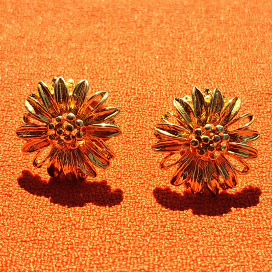 Clips d'Oreilles Vintage Dorés, Motif Floral
