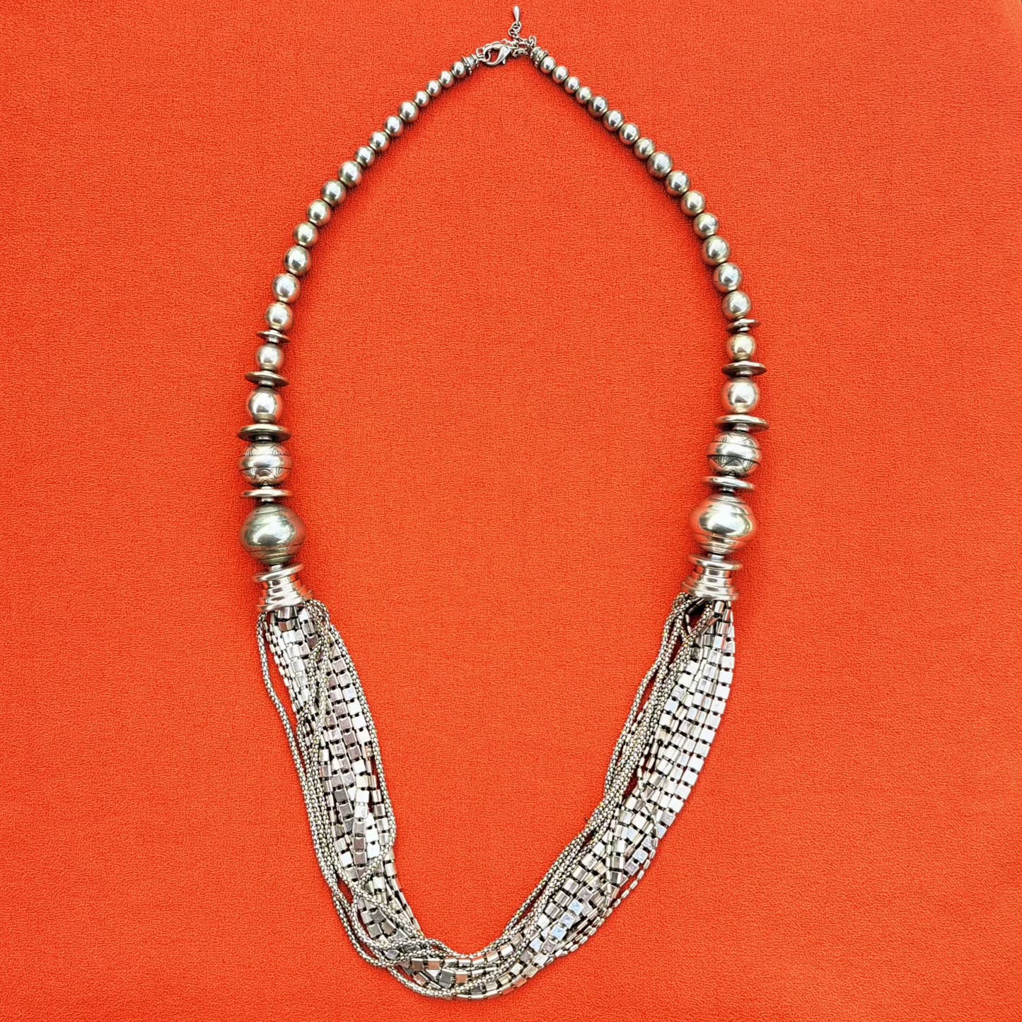 Sautoir Vintage Années 80 Maillons larges argentés