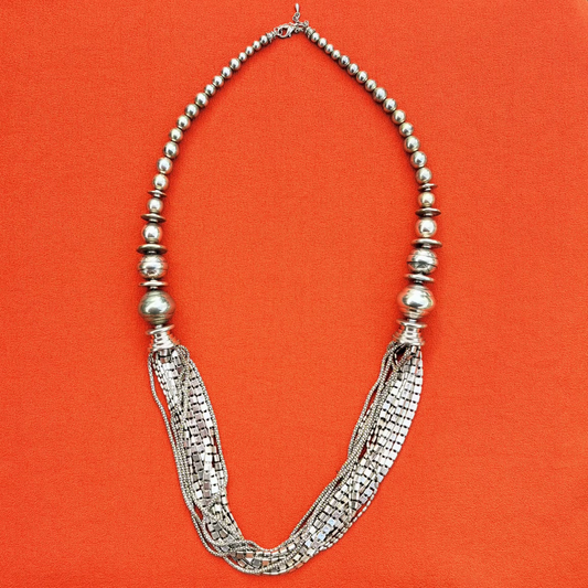 Sautoir Vintage Années 80 Maillons larges argentés