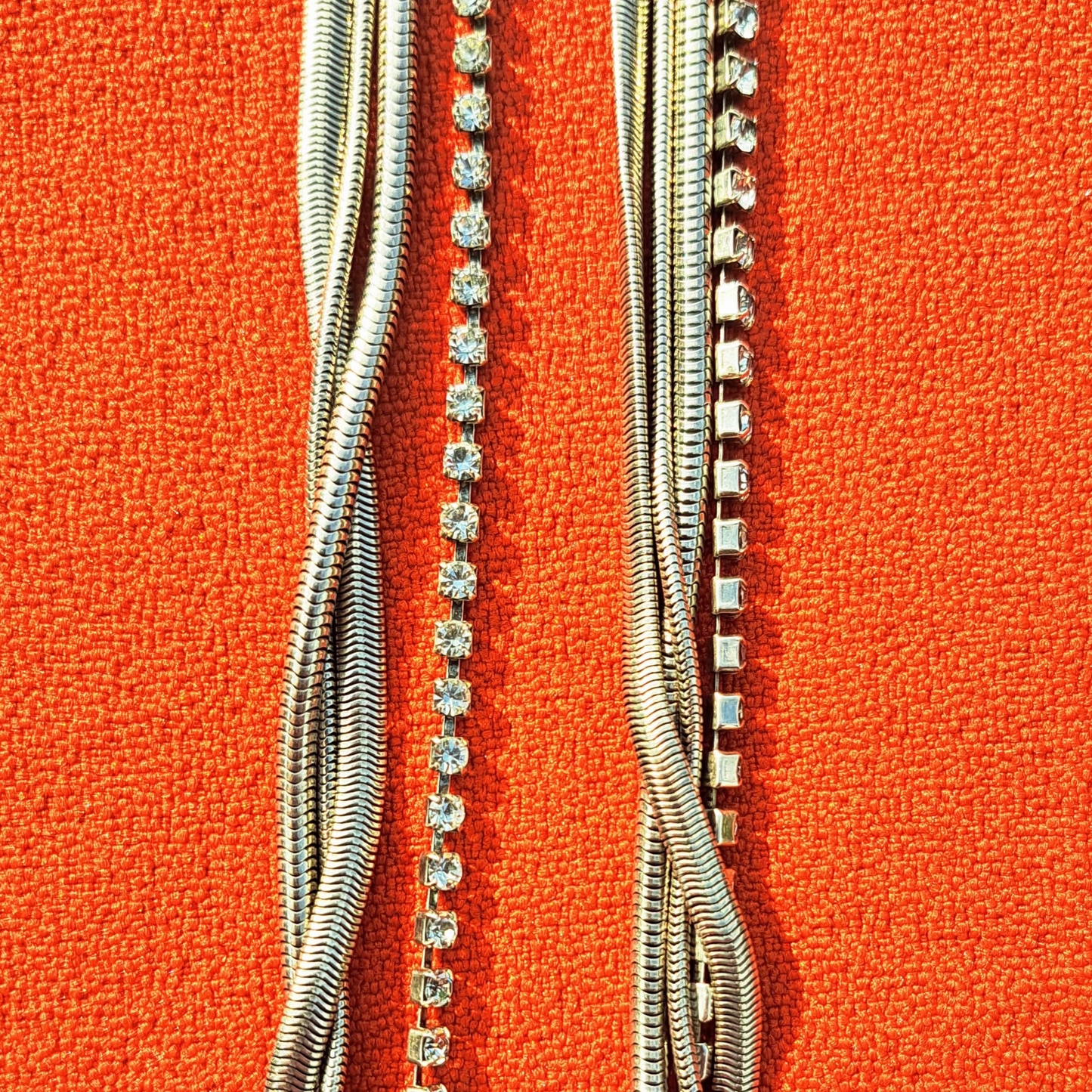 Sautoir GAS Multi Rangs Argenté et Cristaux