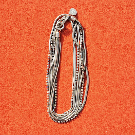 Sautoir GAS Multi Rangs Argenté et Cristaux