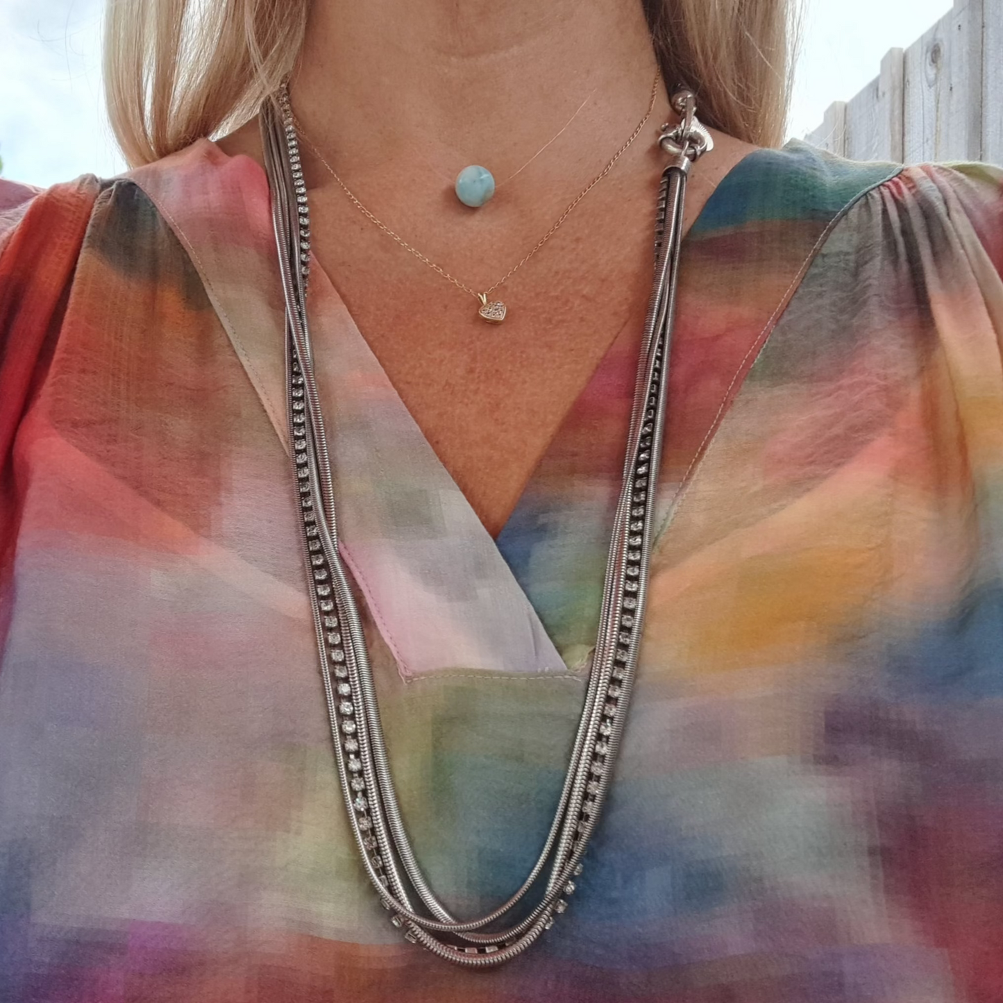 Sautoir GAS Multi Rangs Argenté et Cristaux