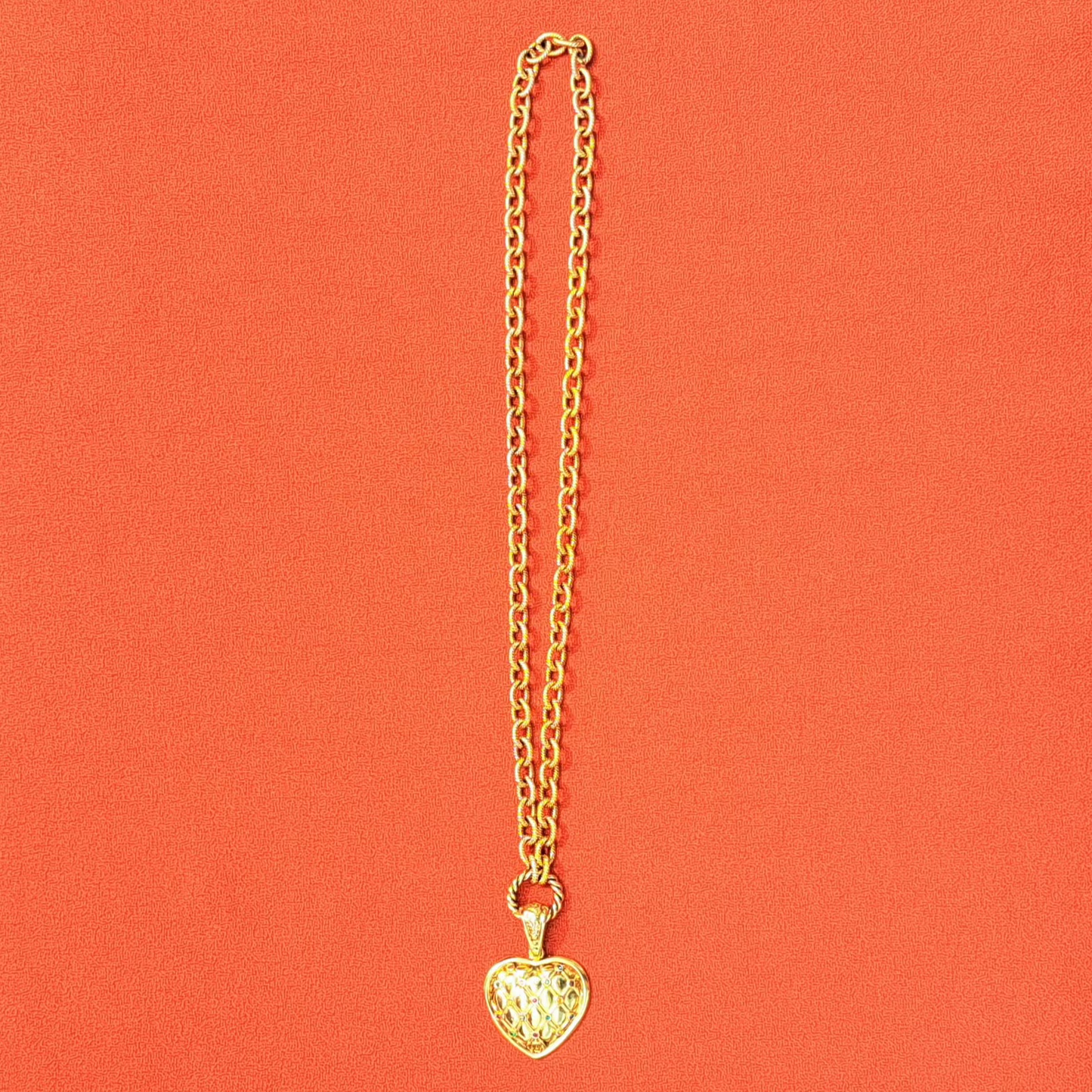 Collier Cœur Statement 1980 en Métal Doré Pierres de Verre Multicolores