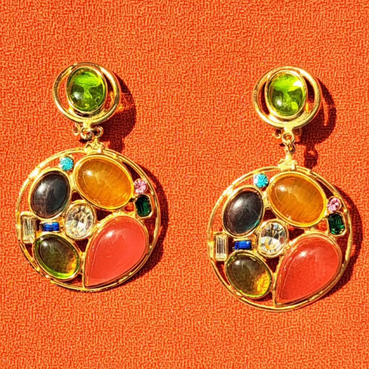 Clips d'Oreilles Vintage à Pierres Multicolores