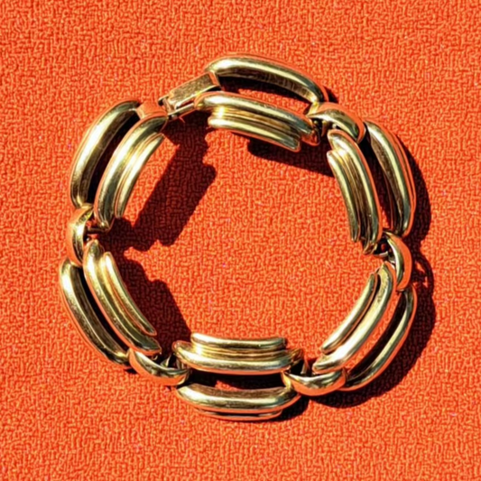 Bracelet en Métal Doré Maillons Rectangulaires Ajourés Années 1980