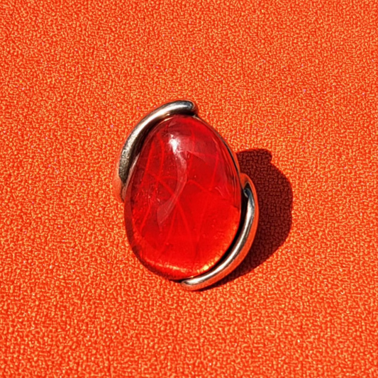 Bague de Créateur Vintage CICLON en Métal Argenté & Verre de Murano