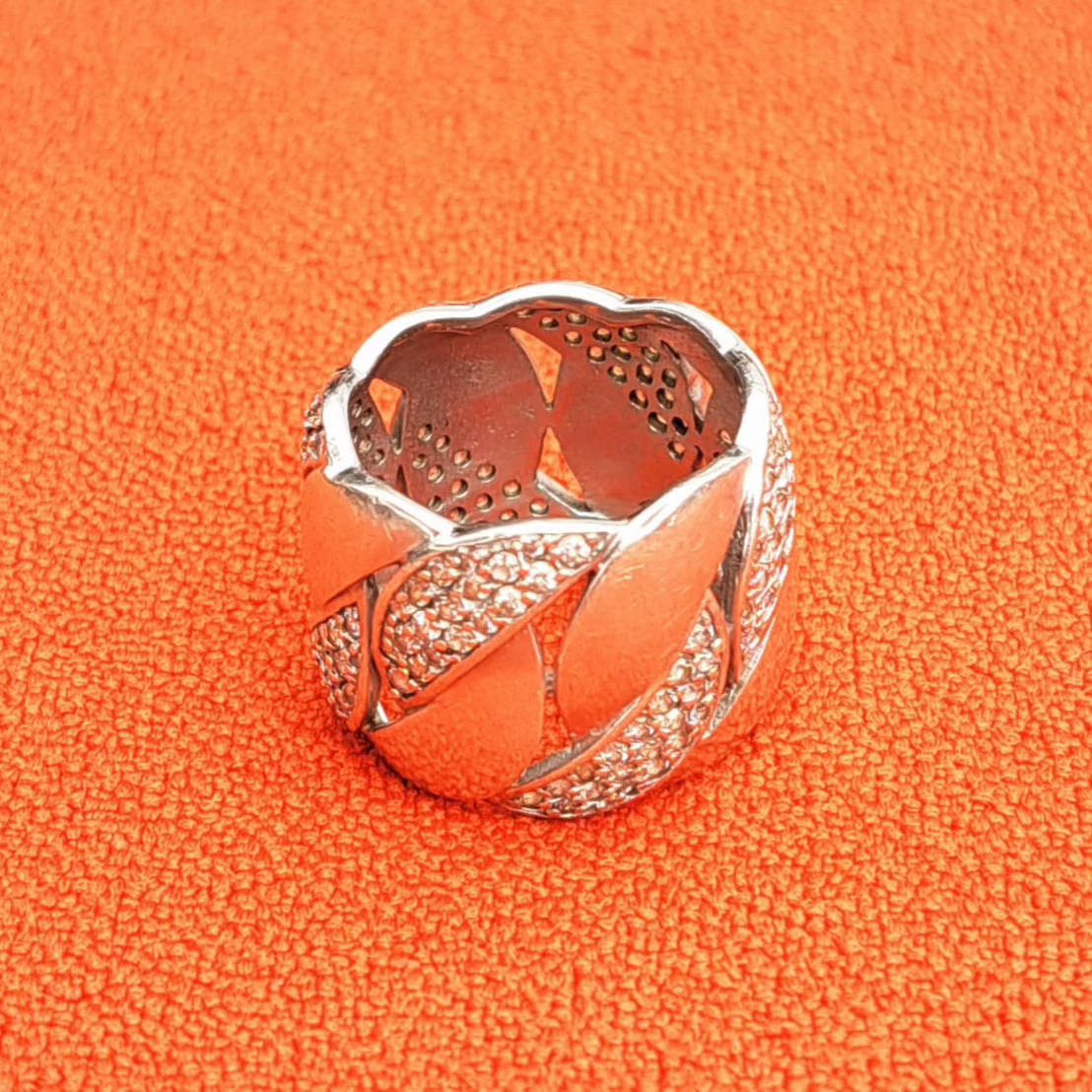 Bague Large Feuille en Argent 925 et Strass Années 1990-2000