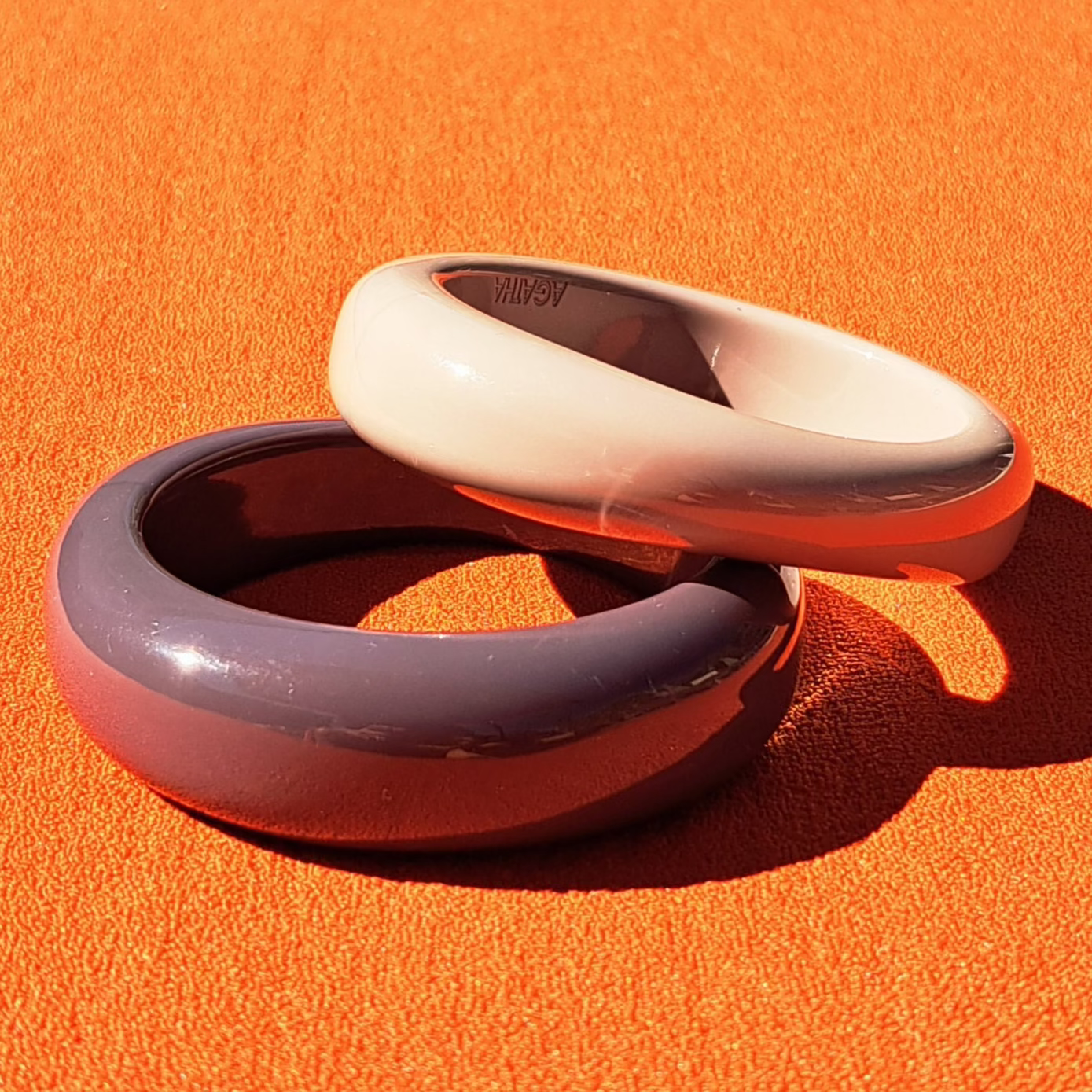 Duo de Bracelets Joncs Vintage AGATHA Résine Parme & Violet Années 1990