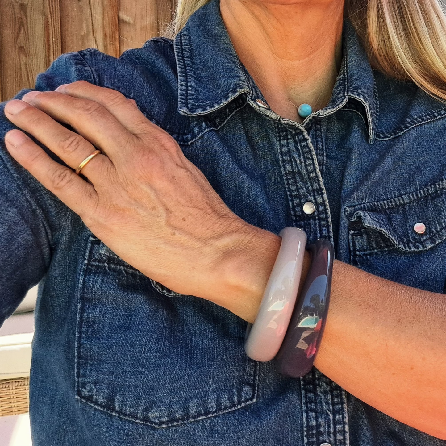 Duo de Bracelets Joncs Vintage AGATHA Résine Parme & Violet Années 1990