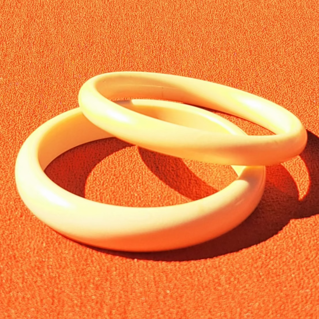 Duo de Bracelets Joncs Crème Style Rétro Minimaliste Années 70