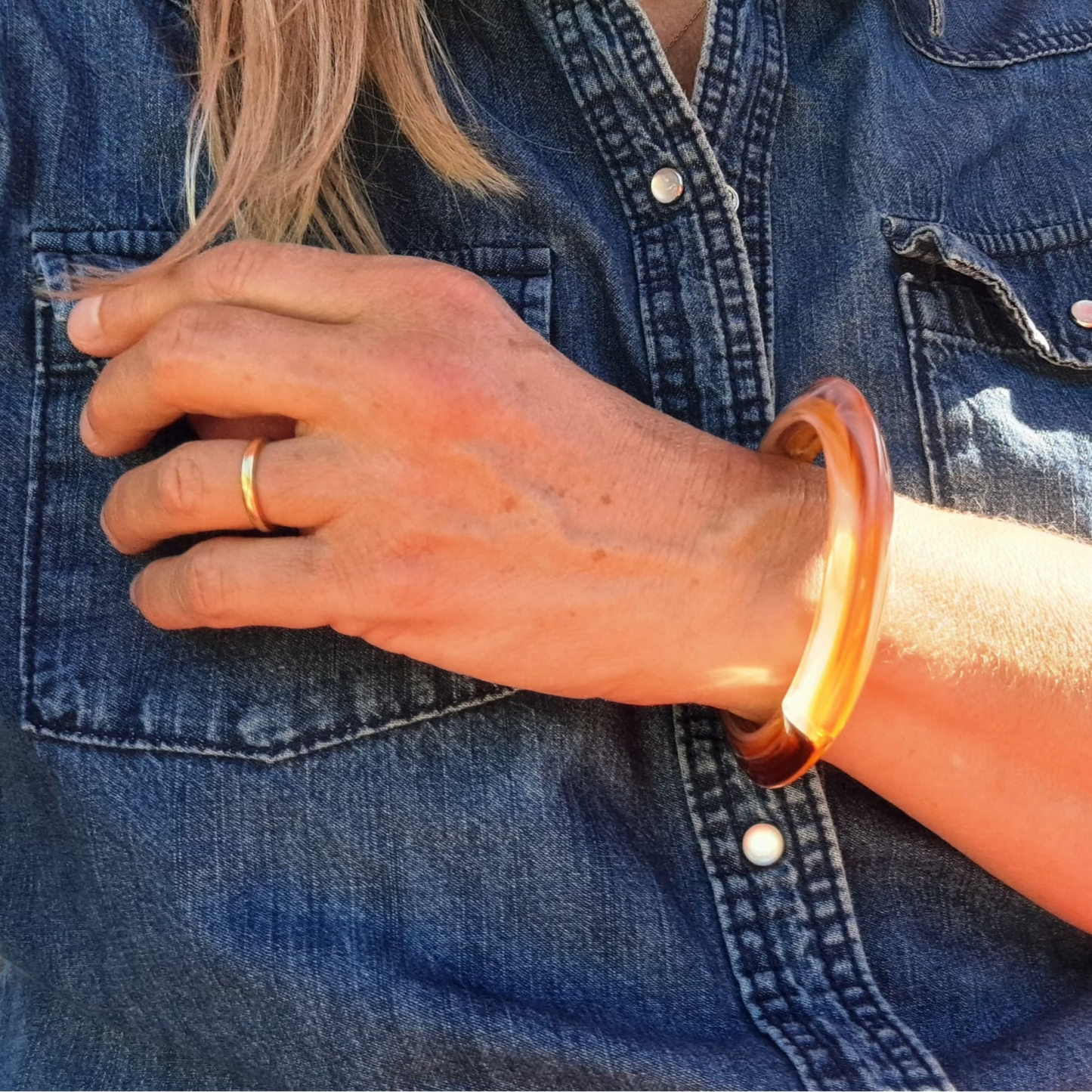 Bracelet Jonc Ambre Facetté Vintage Années 1970–80