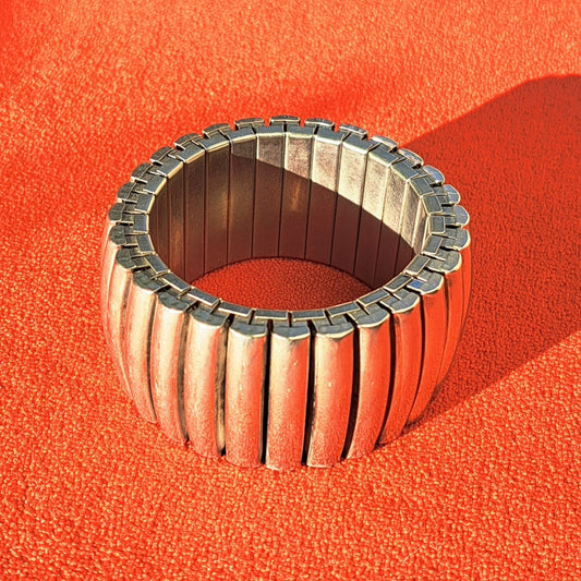 Bracelet Manchette Élastique Argenté Années 1980-90