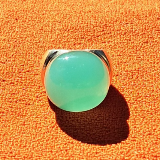 Bague Dôme Bleu Clair en Argent Massif avec Cabochon