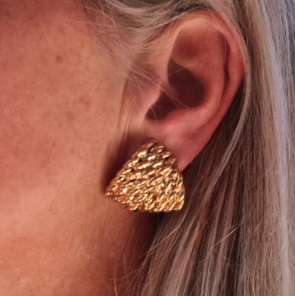 Clips d'Oreilles GONTIE PARIS Géométrie Sculpturale Or Cannelé