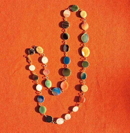 Collier Sautoir Pierres Naturelles Polies Années 70-80