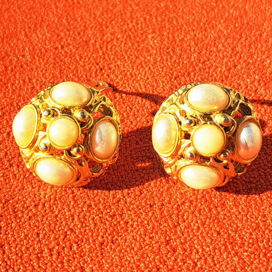 Clips d’Oreilles Dôme Baroque Nacré Années 80