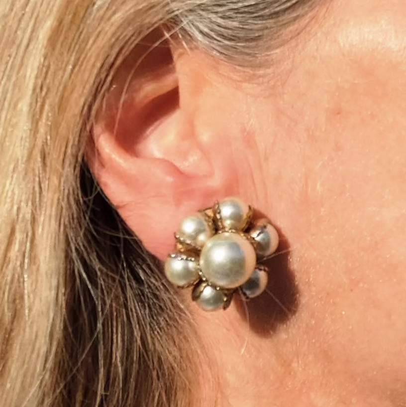 Clips d’Oreilles Bouquet de Perles Années 80-90