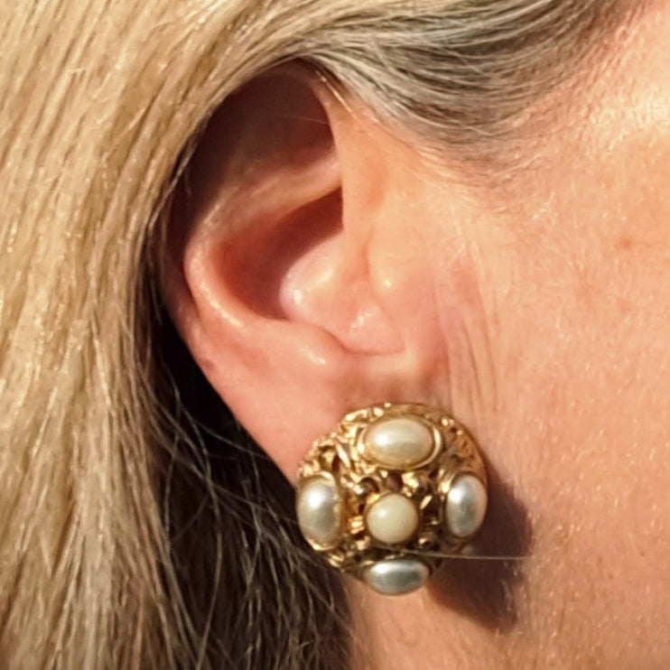 Clips d’Oreilles Dôme Baroque Nacré Années 80