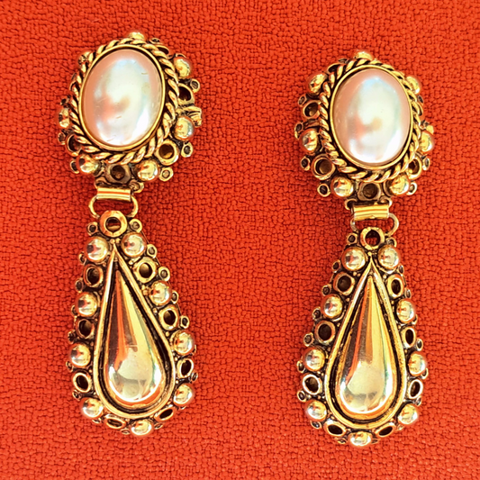 Clips d’Oreilles Fantaisie Vintage à Cabochons Nacrés Années 70-80