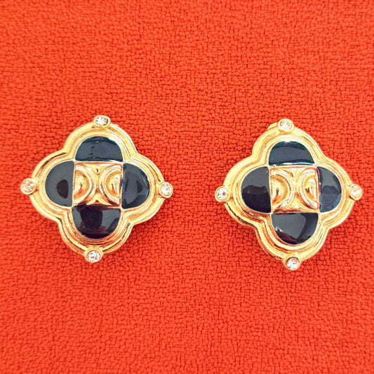 Clips d'Oreilles Vintage à Quatre Cabochons Emaillés